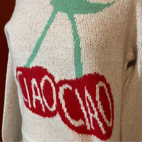 Target Holiday Women’s A New Day Cream Cherries Ciao Boxy Crewneck Sweater - Picture 4 of 6